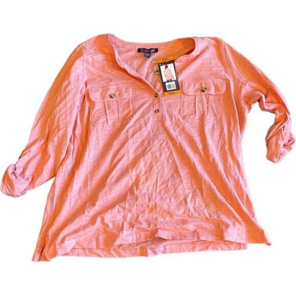 Gloria Vanderbilt Penelope Coral Button-Up Blouse With Double Chest Pockets XXL - Picture 1 of 7